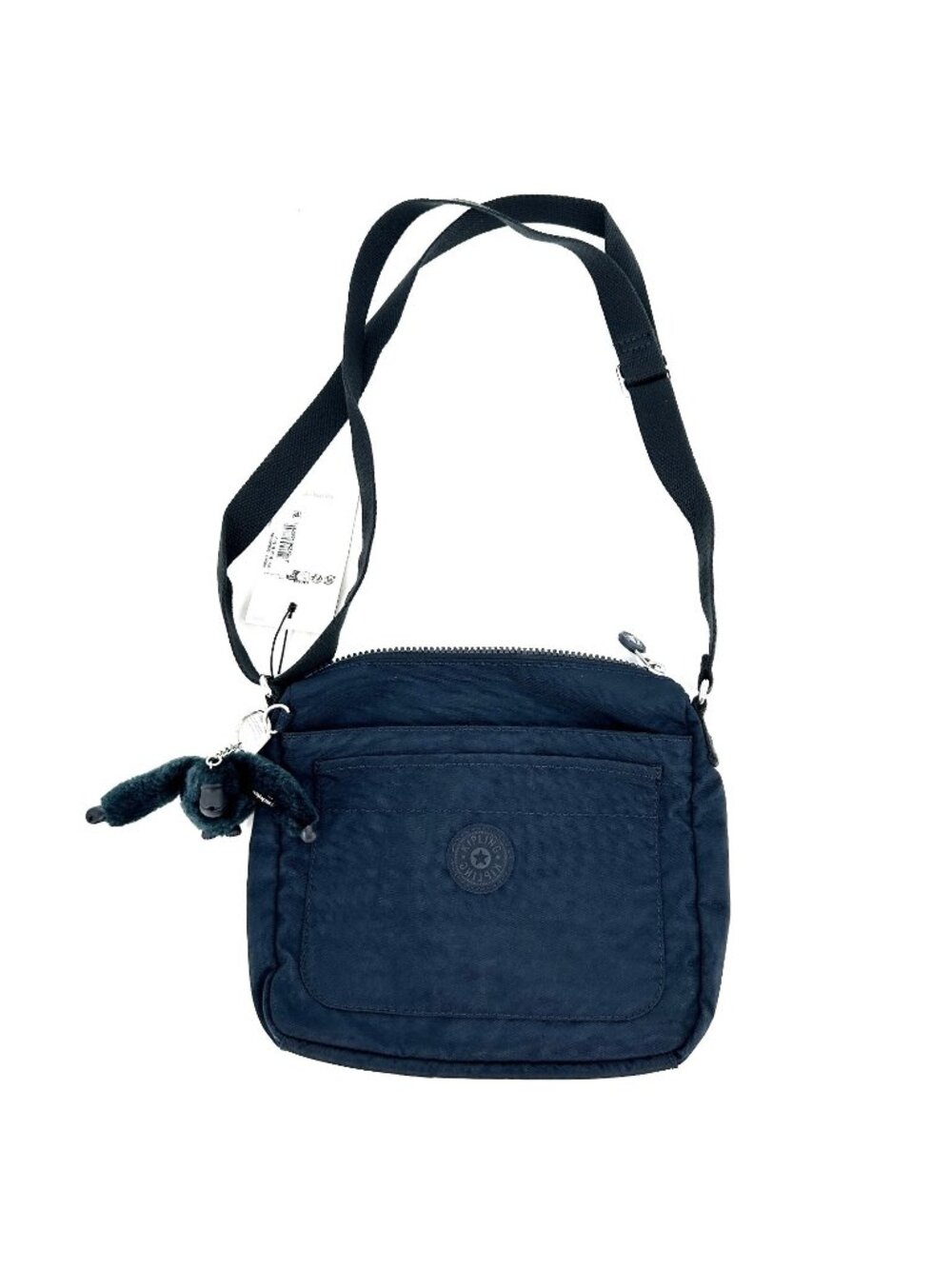 Kipling Sebastian Crossbody Blue Nylon Zip Adjustable Strap Silver Lined Pockets